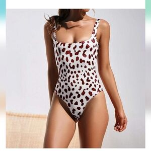 Iyasson Leopard Print One-piece Swimsuit Wine Red With Sarong NWOT